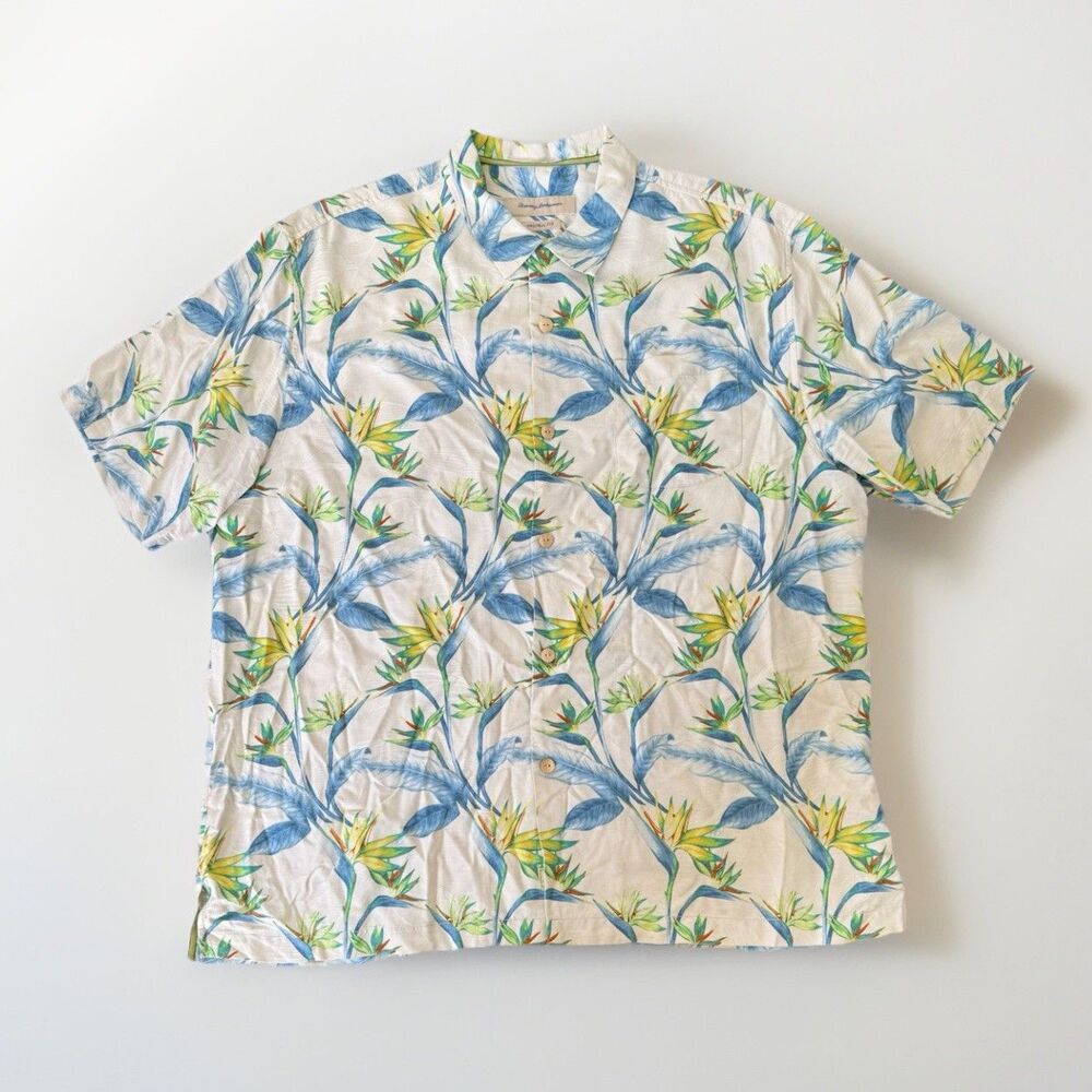 Vintage Tommy Bahama Hawaiian Aloha Floral All Over Print Button-Up Shirt Men XL